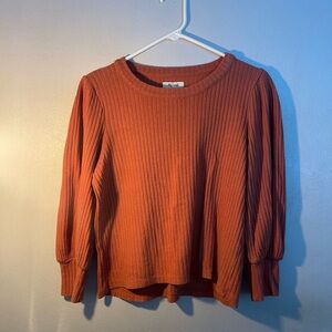 Madewell Rust Orange Ribbed knit long sleeve shirt
